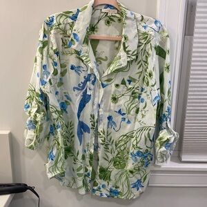 Floral Green and Blue Button Down Mermaid Shirt